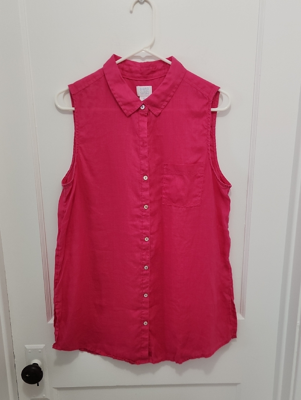 Sigrid Olsen Hot Pink Sleeveless Linen Button Down Shirt Size Large